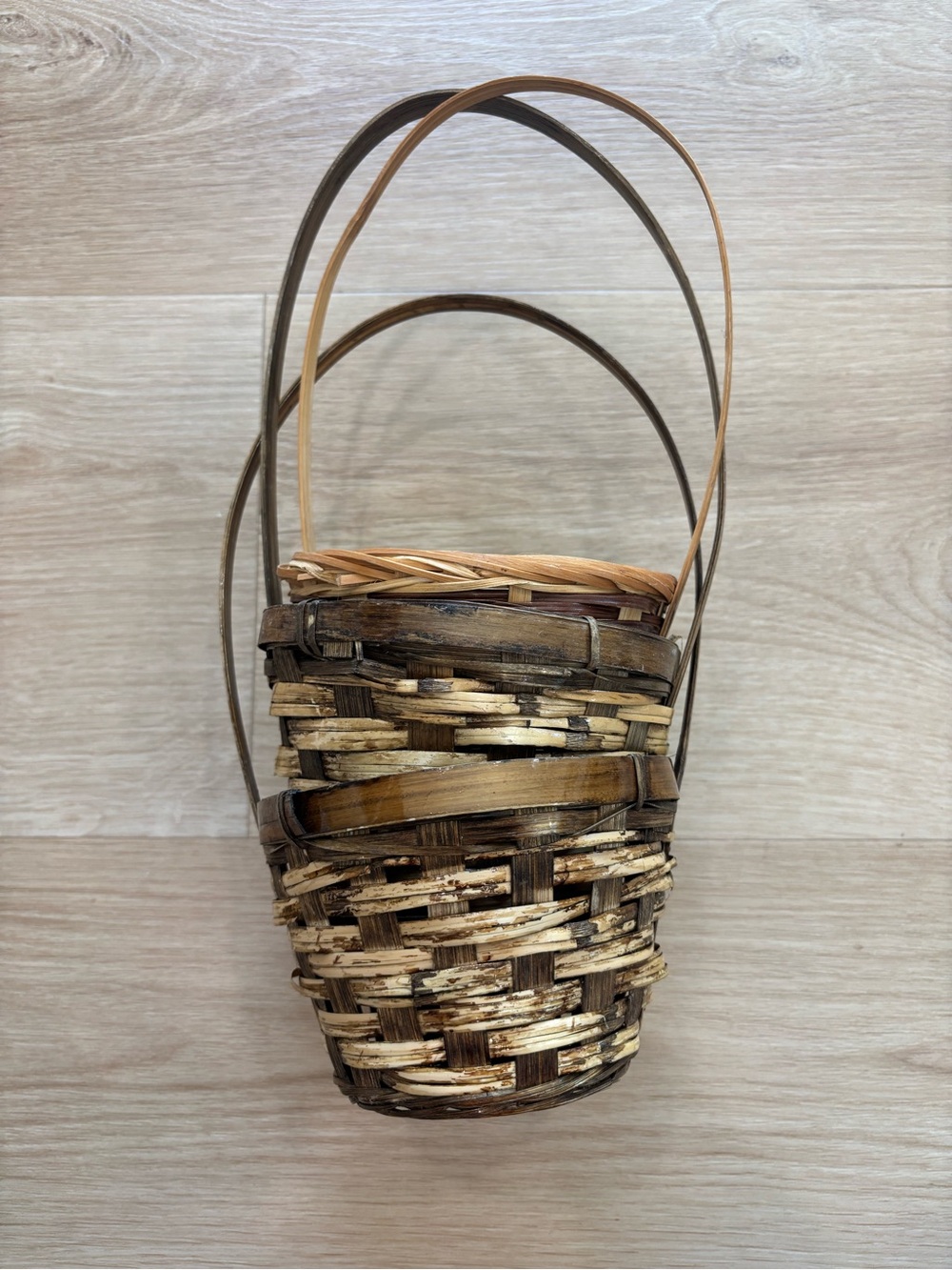 Woven Two-Tone Rattan Basket with Handles